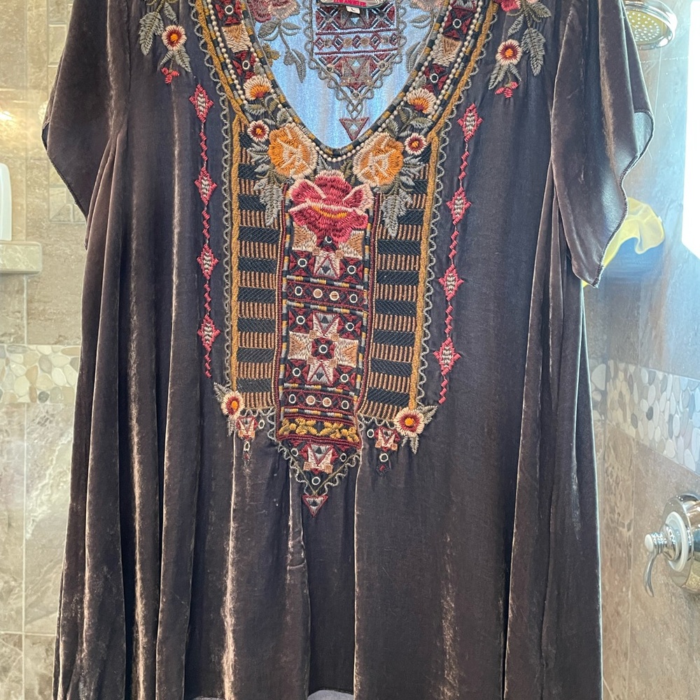 Johnny Was Stunning Gray Velvet Tunic-L